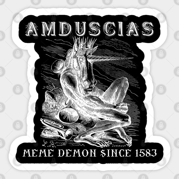 Amduscias Meme Demon in White Sticker by Suztv